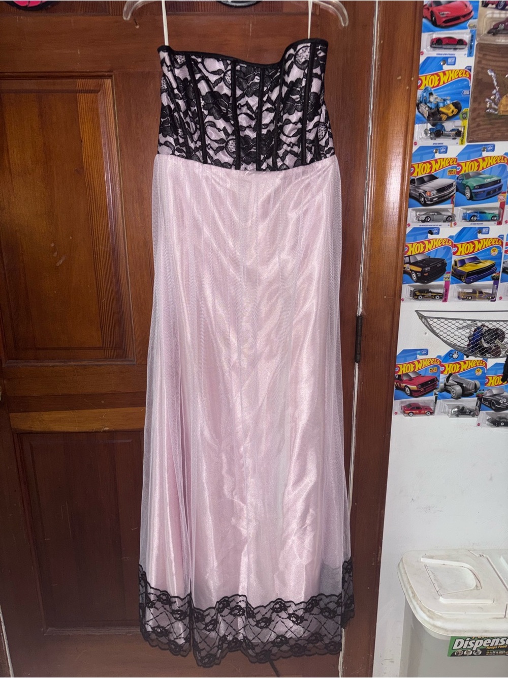 Jessica McClintock Strapless Pink Gown with Black Lace Bodice